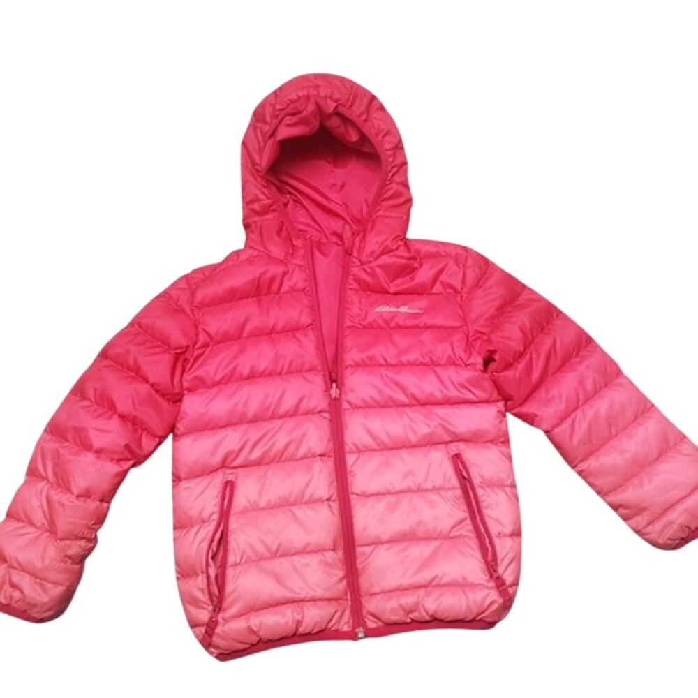 Eddie Bauer Pink Duck Down Reversible Jacket Winter Ski Coat Kid Youth 10/12